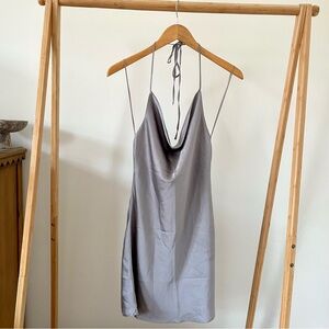 NWT Abercrombie & Fitch Silky Cowl Neck Halter Slip Mini Dress in Gray/Silver S